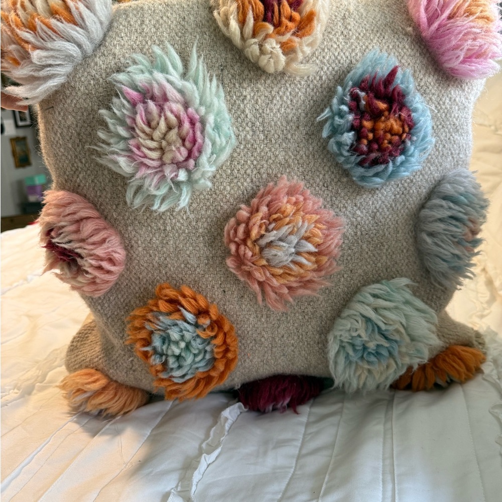 NEW Bloomingville Somma Pillow Floral Tufted Multi Colorful Wool - Picture 5 of 7
